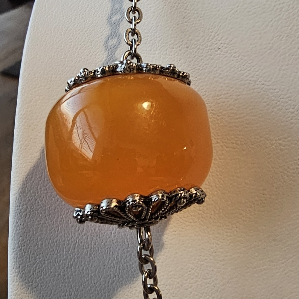 VINTAGE NATURAL BUTTERSCOTCH & EGG YOLK AMBER FILIGREE NECKLACE. - Picture 4 of 10